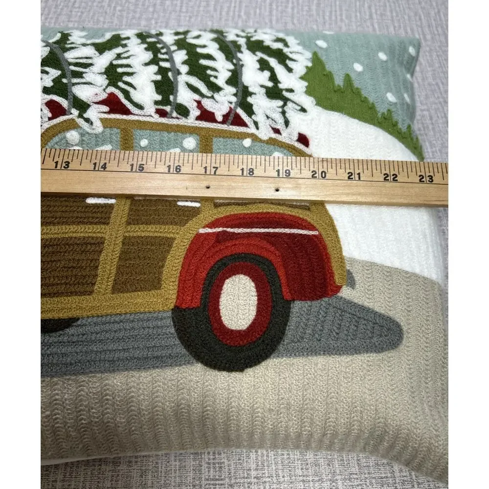 Pottery Barn WOODY CAR Crewel Embroidered Pillow Cover with Down Pillow Insert